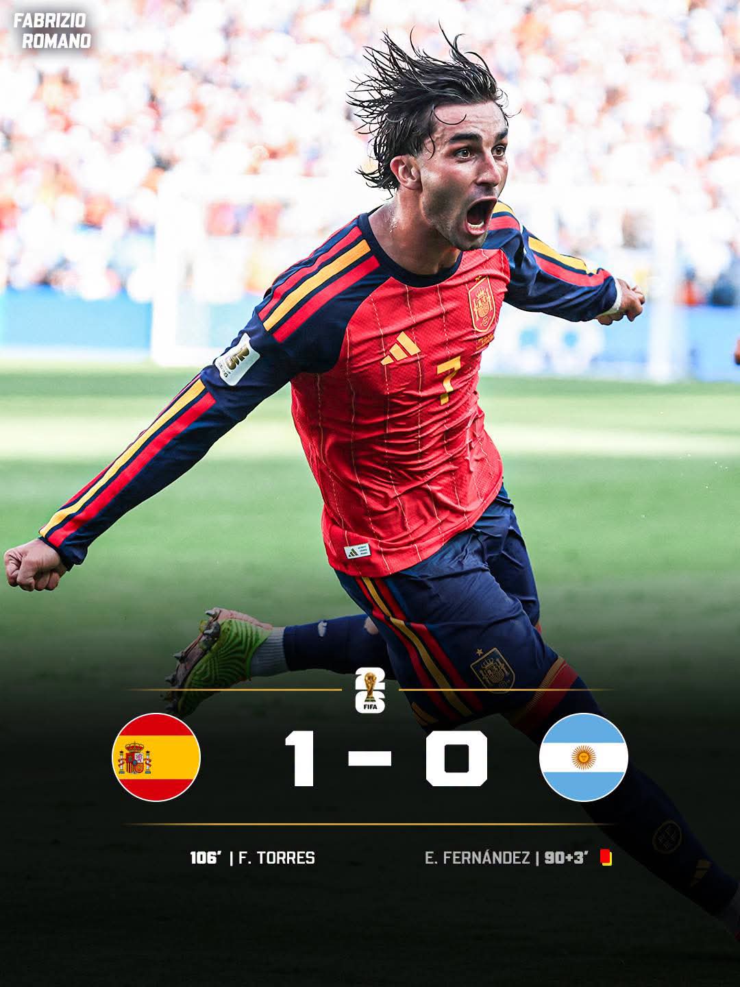 Spain defeated Argentina 1–0 on 19th July 2026, in extra time to win the 2026 FIFA World Cup Final