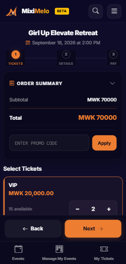 Sample of buy page of the event ticket