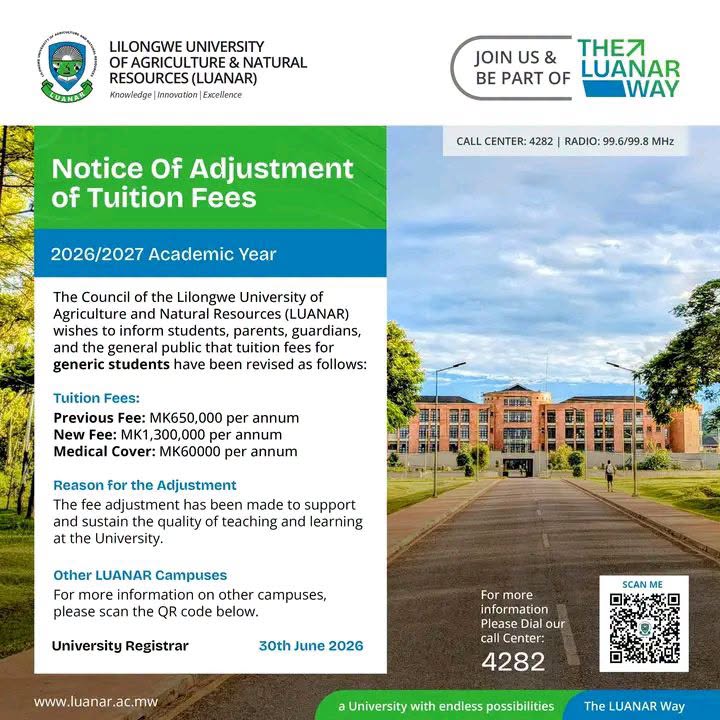 LUANAR Notice of Adjustment of Tuition Fees